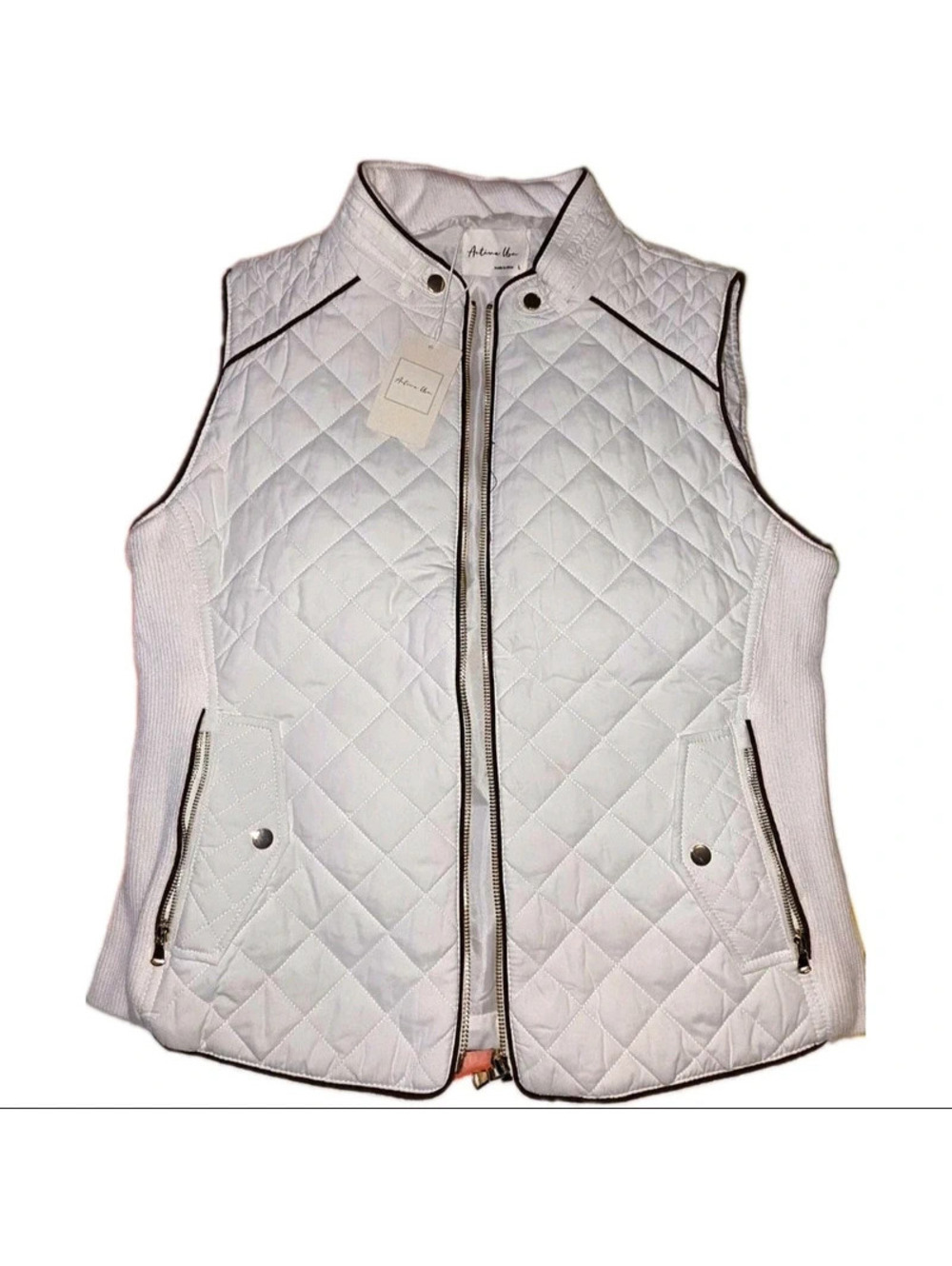 Active USA Women’s White Quilted Full Zip Vest w/ Pockets Solid Size L